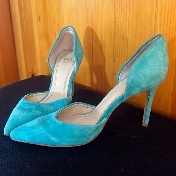 Marc Fisher Women's Suede Slip-On D'Orsay Pump Heels Blue Size 5.5M