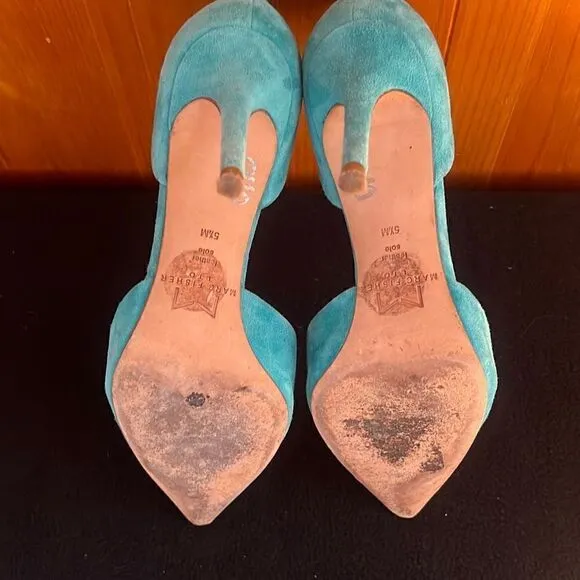 Marc Fisher Women's Suede Slip-On D'Orsay Pump Heels Blue Size 5.5M