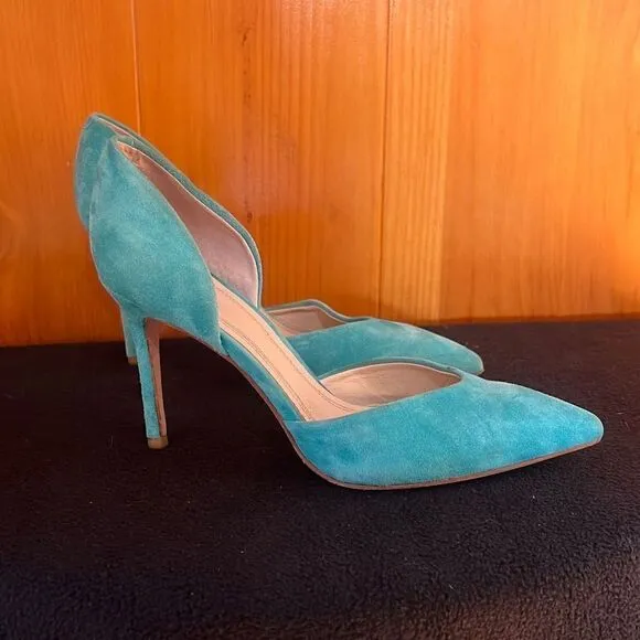 Marc Fisher Women's Suede Slip-On D'Orsay Pump Heels Blue Size 5.5M