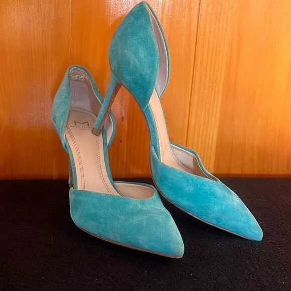 Marc Fisher Women's Suede Slip-On D'Orsay Pump Heels Blue Size 5.5M