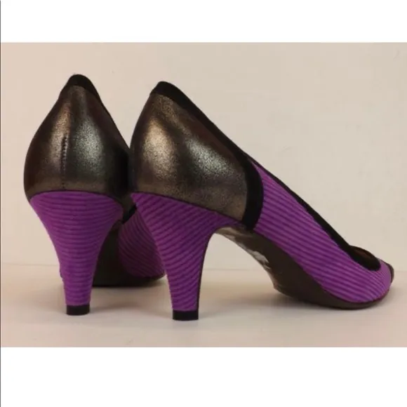 Marc Jacobs color block purple suede pointed toe Low Italy Pumps. Nice heel
