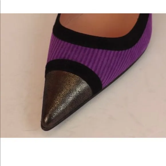Marc Jacobs color block purple suede pointed toe Low Italy Pumps. Nice heel