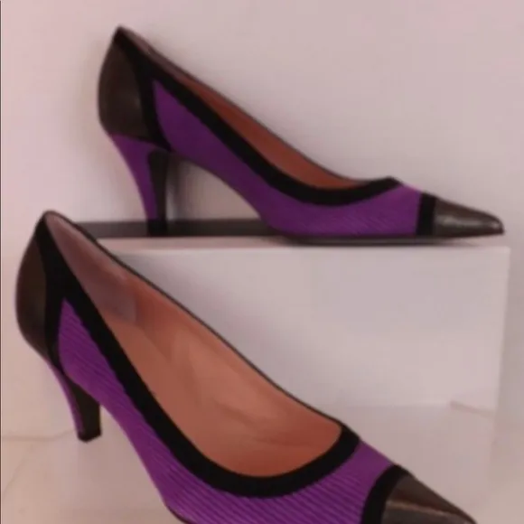 Marc Jacobs color block purple suede pointed toe Low Italy Pumps. Nice heel