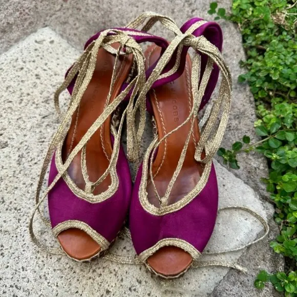 Marc Jacobs Women's Boho Purple Gold Peep Toe Espadrille Platform Shoes Size 37