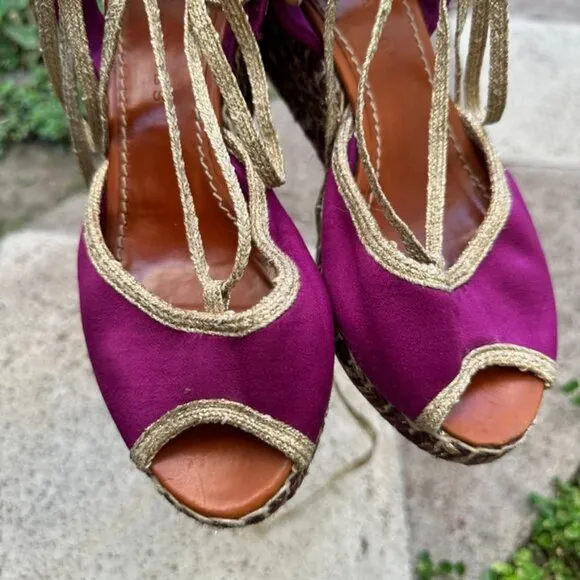Marc Jacobs Women's Boho Purple Gold Peep Toe Espadrille Platform Shoes Size 37