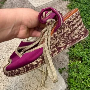 Marc Jacobs Women's Boho Purple Gold Peep Toe Espadrille Platform Shoes Size 37