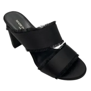 Marion Parke Black Cecilia Fringed Block Heel Satin Sandals