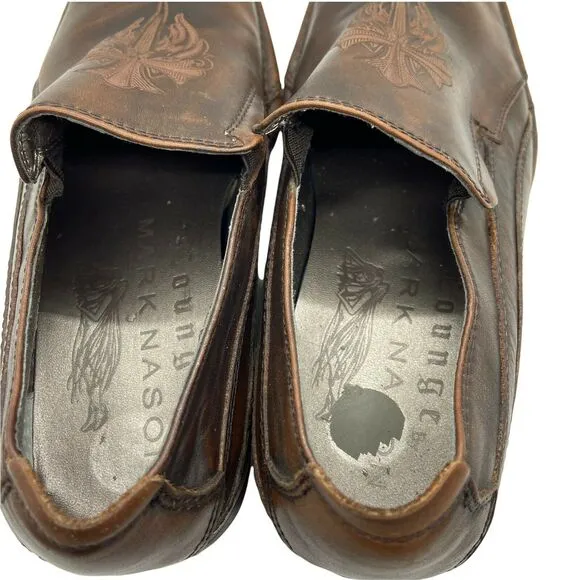 Mark Nason Loafers Shoes Gothic Sword Cross Lounge Brown Leather Square Toe 8.5
