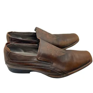Mark Nason Loafers Shoes Gothic Sword Cross Lounge Brown Leather Square Toe 8.5