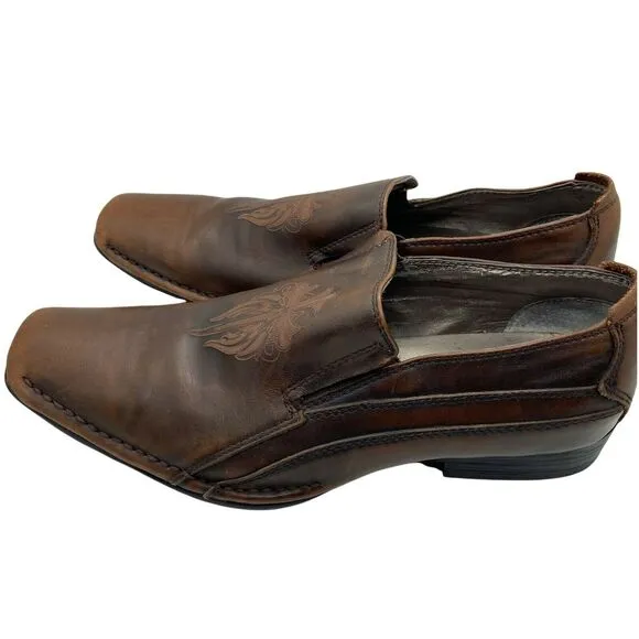 Mark Nason Loafers Shoes Gothic Sword Cross Lounge Brown Leather Square Toe 8.5