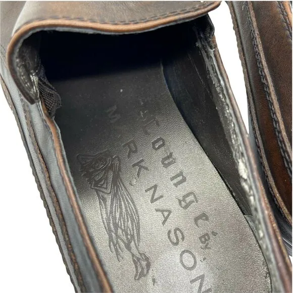 Mark Nason Loafers Shoes Gothic Sword Cross Lounge Brown Leather Square Toe 8.5