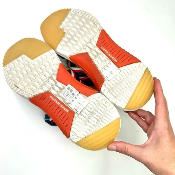 Mark Nason Modern Jogger 2.0 Bonnie sandal orange navy wedge platform 10