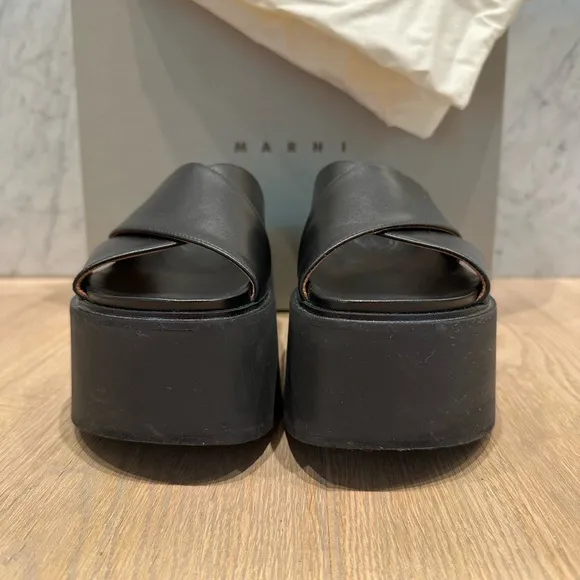 Marni Black Leather Platform Sandals