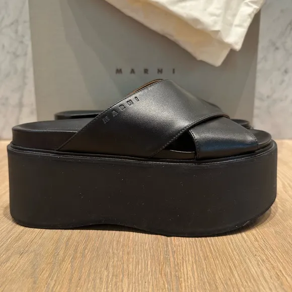Marni Black Leather Platform Sandals
