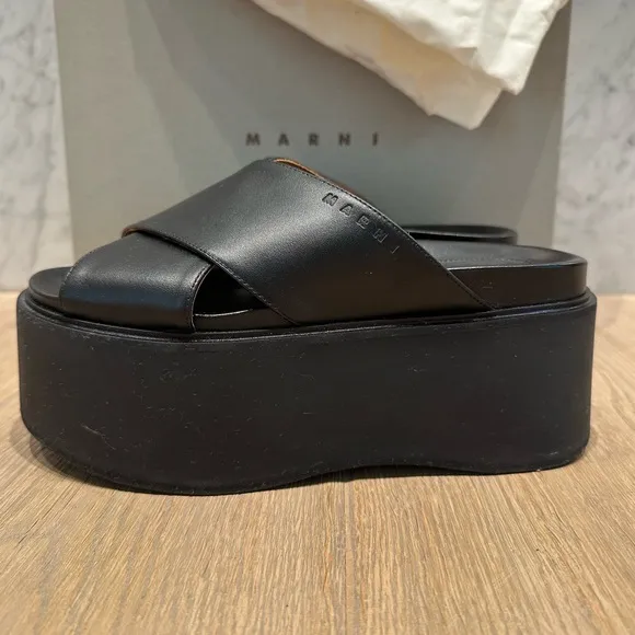 Marni Black Leather Platform Sandals