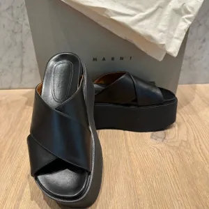 Marni Black Leather Platform Sandals