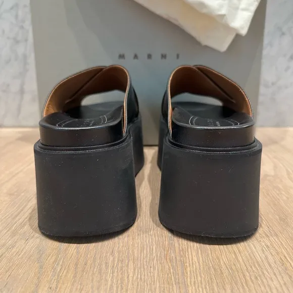 Marni Black Leather Platform Sandals