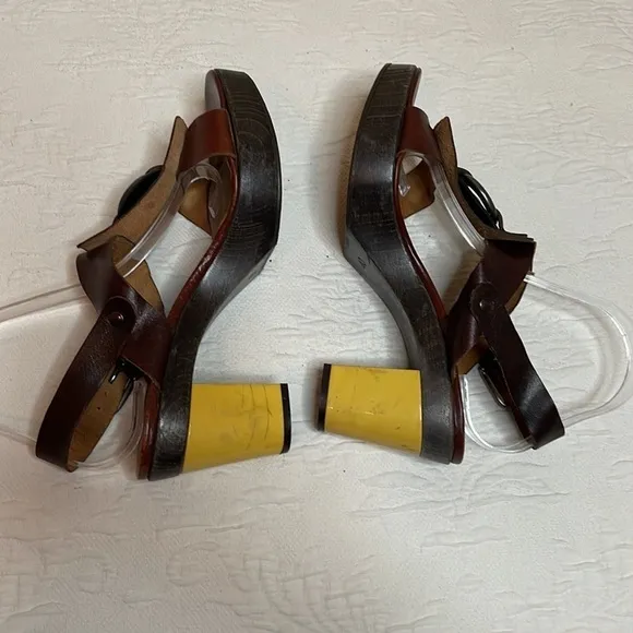 Marni T Strap Brown Leather Platform Sling Back Sandals Size EU 40 US 10