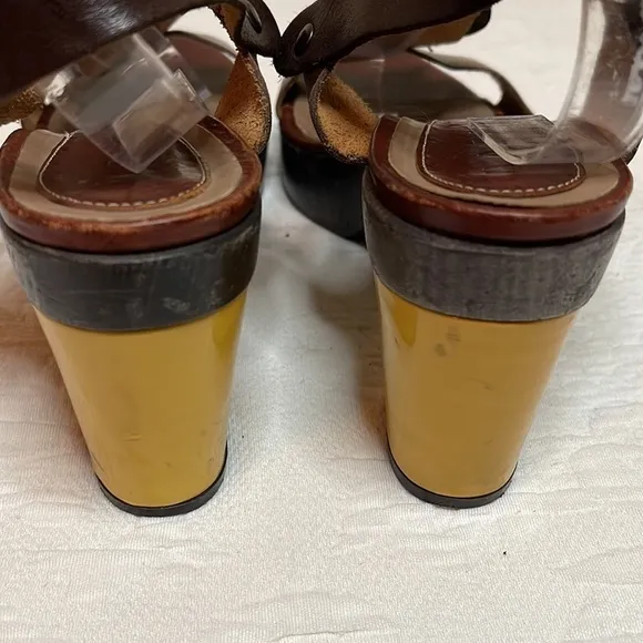 Marni T Strap Brown Leather Platform Sling Back Sandals Size EU 40 US 10