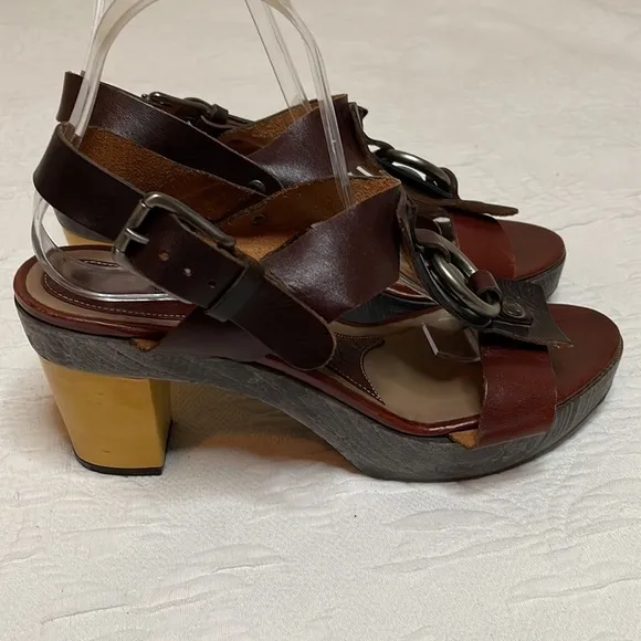 Marni T Strap Brown Leather Platform Sling Back Sandals Size EU 40 US 10