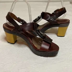 Marni T Strap Brown Leather Platform Sling Back Sandals Size EU 40 US 10