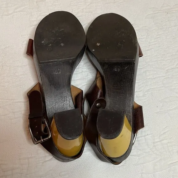 Marni T Strap Brown Leather Platform Sling Back Sandals Size EU 40 US 10