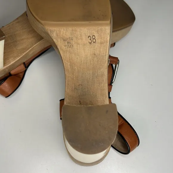 MARNI T-Strap Platform Heeled Sandals Brown/Black Leather Women’s Size 38