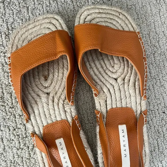 MARYAM Cognac Leather Ankle Strap Sandals Espadrille Size EU 39, US 8.5