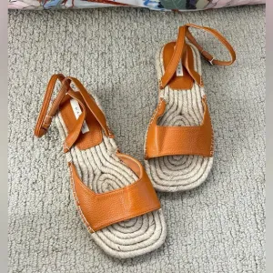 MARYAM Cognac Leather Ankle Strap Sandals Espadrille Size EU 39, US 8.5