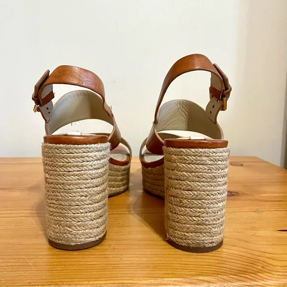 Massimo Dutti Heeled Sandals Brown Tan Leather Rattan Rope Bottom Size 39