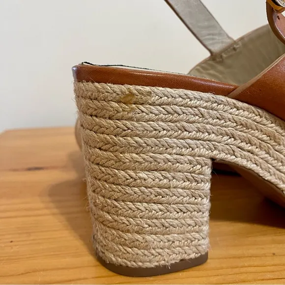Massimo Dutti Heeled Sandals Brown Tan Leather Rattan Rope Bottom Size 39