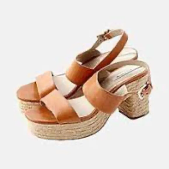 Massimo Dutti Heeled Sandals Brown Tan Leather Rattan Rope Bottom Size 39