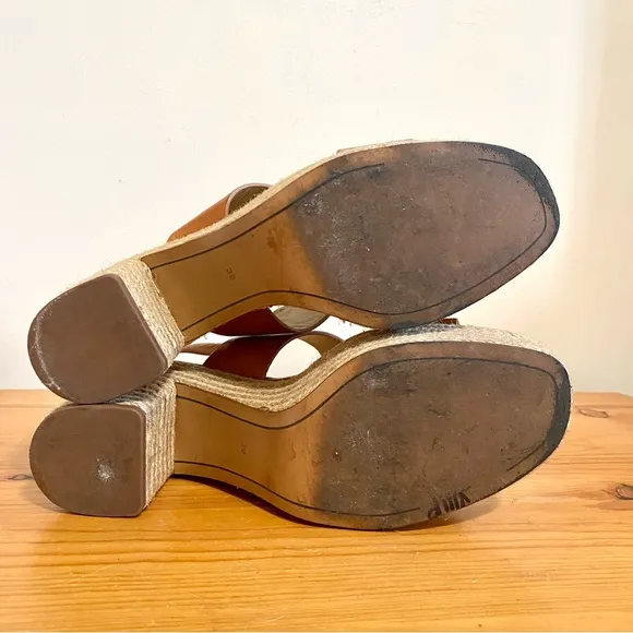 Massimo Dutti Heeled Sandals Brown Tan Leather Rattan Rope Bottom Size 39
