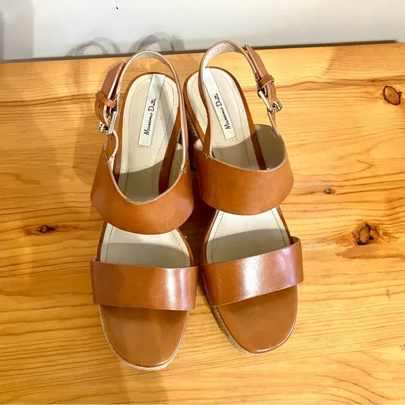 Massimo Dutti Heeled Sandals Brown Tan Leather Rattan Rope Bottom Size 39