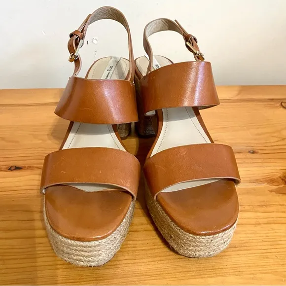 Massimo Dutti Heeled Sandals Brown Tan Leather Rattan Rope Bottom Size 39