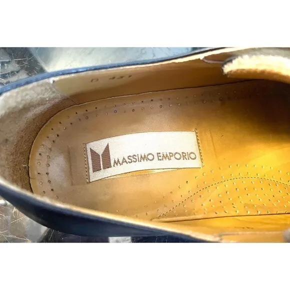Massimo Emporio Mens Black Leather Lace-Up Oxford Dress Shoes Black Spain SZ 10M