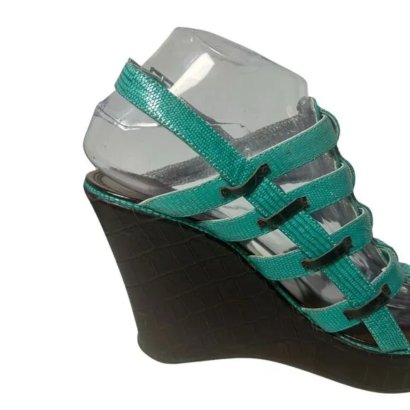 Matiko Anthropologie Espadrille Sandals Blue Leather 8.5 Women Fast Shipping