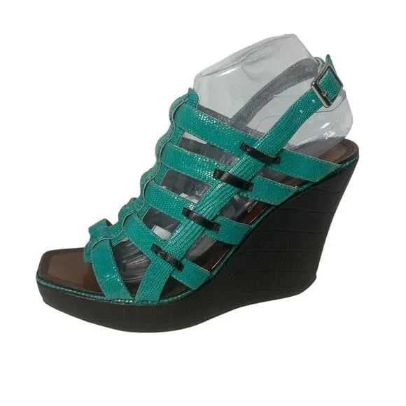 Matiko Anthropologie Espadrille Sandals Blue Leather 8.5 Women Fast Shipping