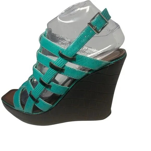 Matiko Anthropologie Espadrille Sandals Blue Leather 8.5 Women Fast Shipping