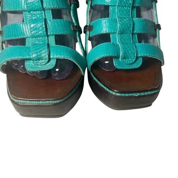 Matiko Anthropologie Espadrille Sandals Blue Leather 8.5 Women Fast Shipping