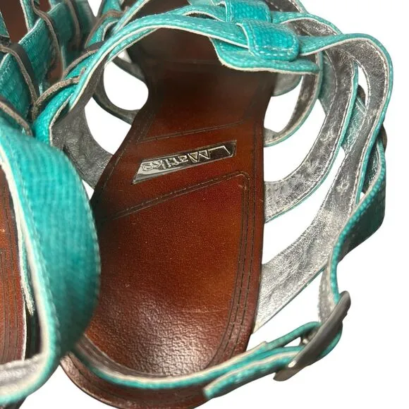 Matiko Anthropologie Espadrille Sandals Blue Leather 8.5 Women Fast Shipping
