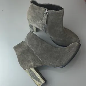 MATISSE SUDE ANKLE BOOTS HERRINGBONE WOOD HEEL 7.5
