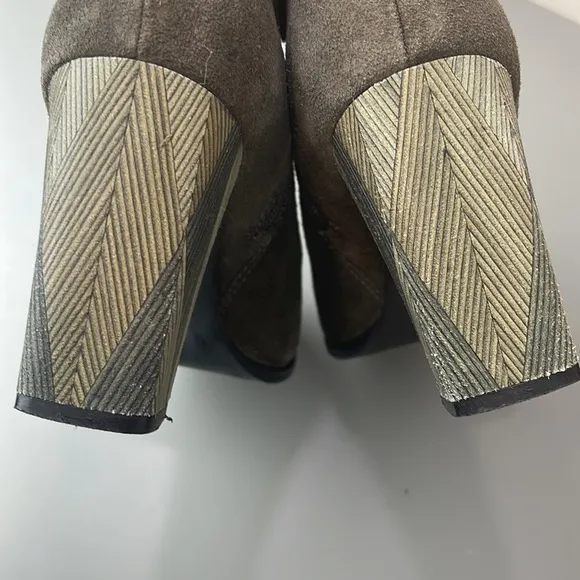 MATISSE SUDE ANKLE BOOTS HERRINGBONE WOOD HEEL 7.5
