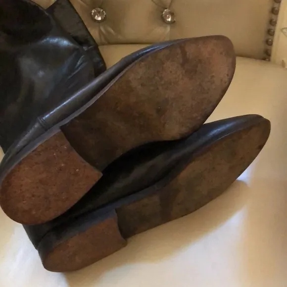 Maud Frizen Tall Black Leather Boots with Low Heel, Women’s Size 6/37