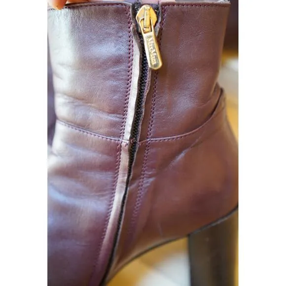 Max Mara Classic Leather Block Heel Zip Up Ankle Boots Booties Brown Size 38