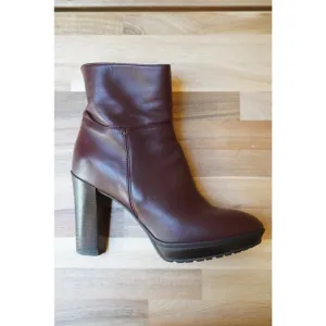 Max Mara Classic Leather Block Heel Zip Up Ankle Boots Booties Brown Size 38