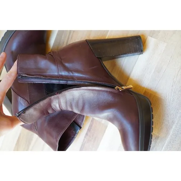 Max Mara Classic Leather Block Heel Zip Up Ankle Boots Booties Brown Size 38