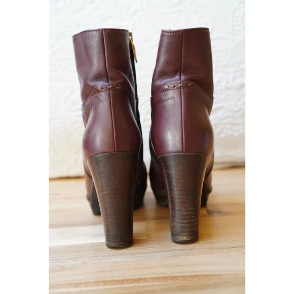 Max Mara Classic Leather Block Heel Zip Up Ankle Boots Booties Brown Size 38