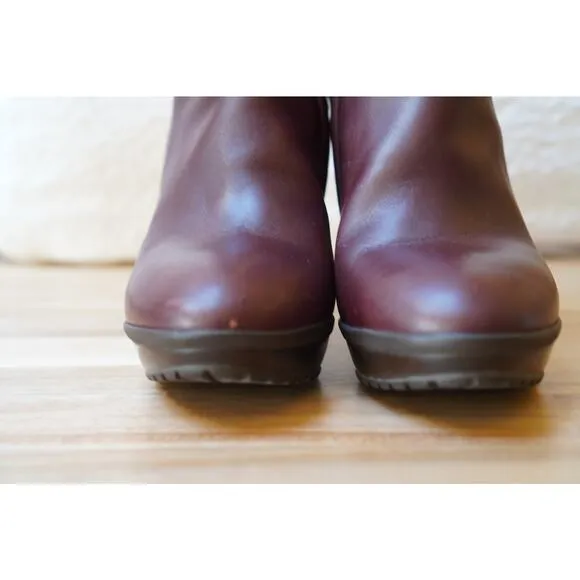 Max Mara Classic Leather Block Heel Zip Up Ankle Boots Booties Brown Size 38