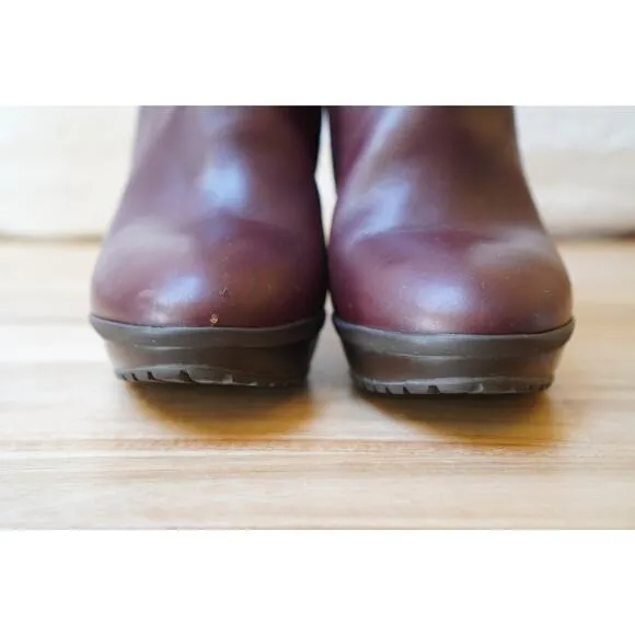 Max Mara Classic Leather Block Heel Zip Up Ankle Boots Booties Brown Size 38